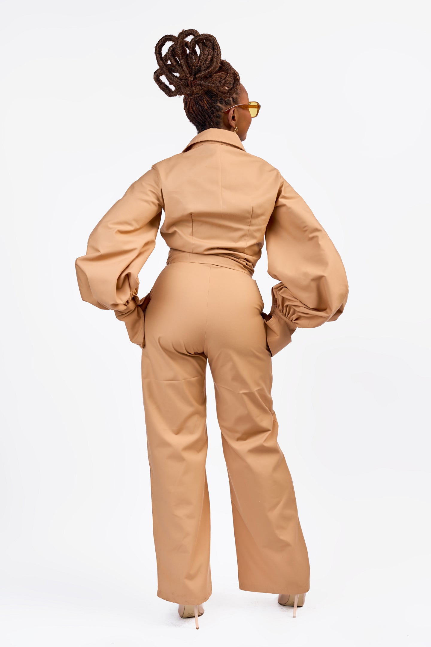 “Nia” Lantern Sleeve Two-piece- Camel