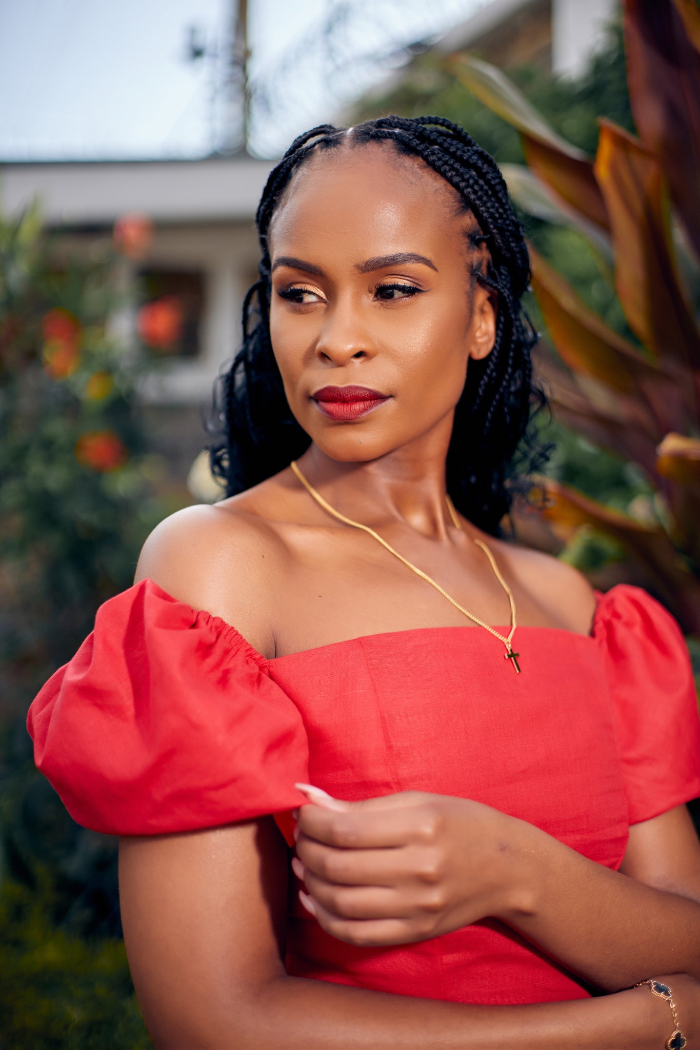 "Coco Puffs" Puff Sleeves Top - Red