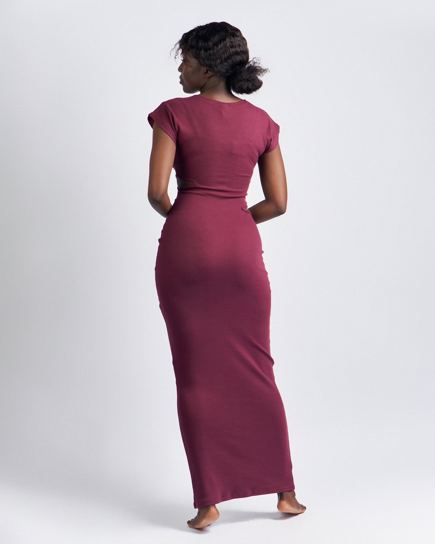 "Cutting Edge" Ribbed Bodycon Dress Burgundy - Egg Plant