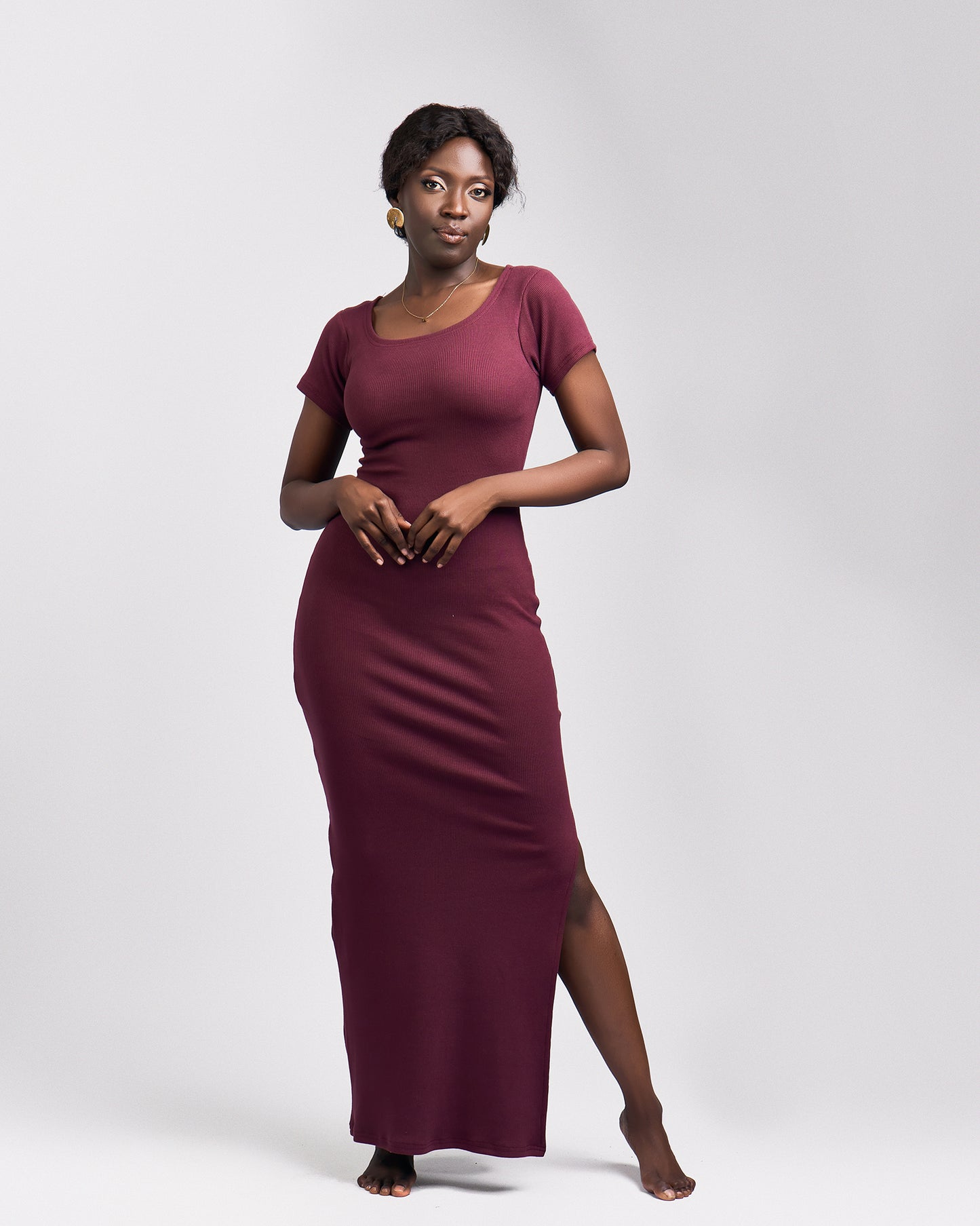 "Sweet Pea" Ribbed Bodycon Dress - Eggplant