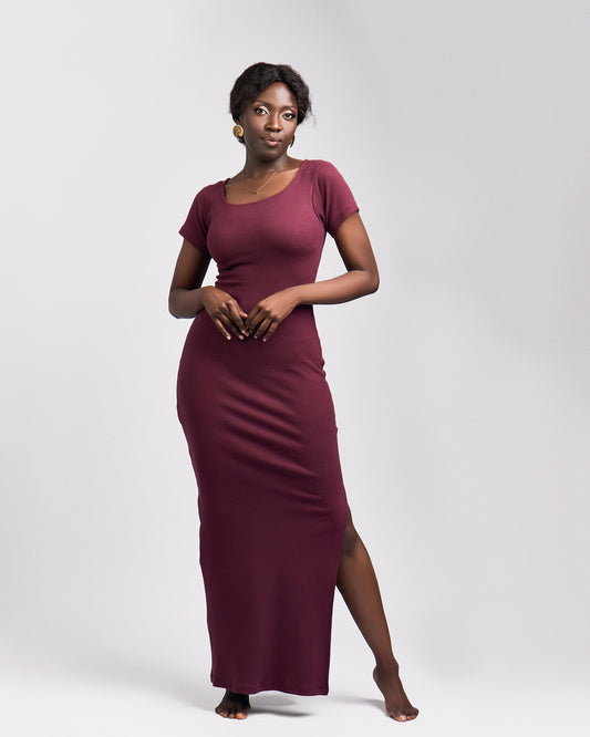 "Sweet Pea" Ribbed Bodycon Dress Burgundy