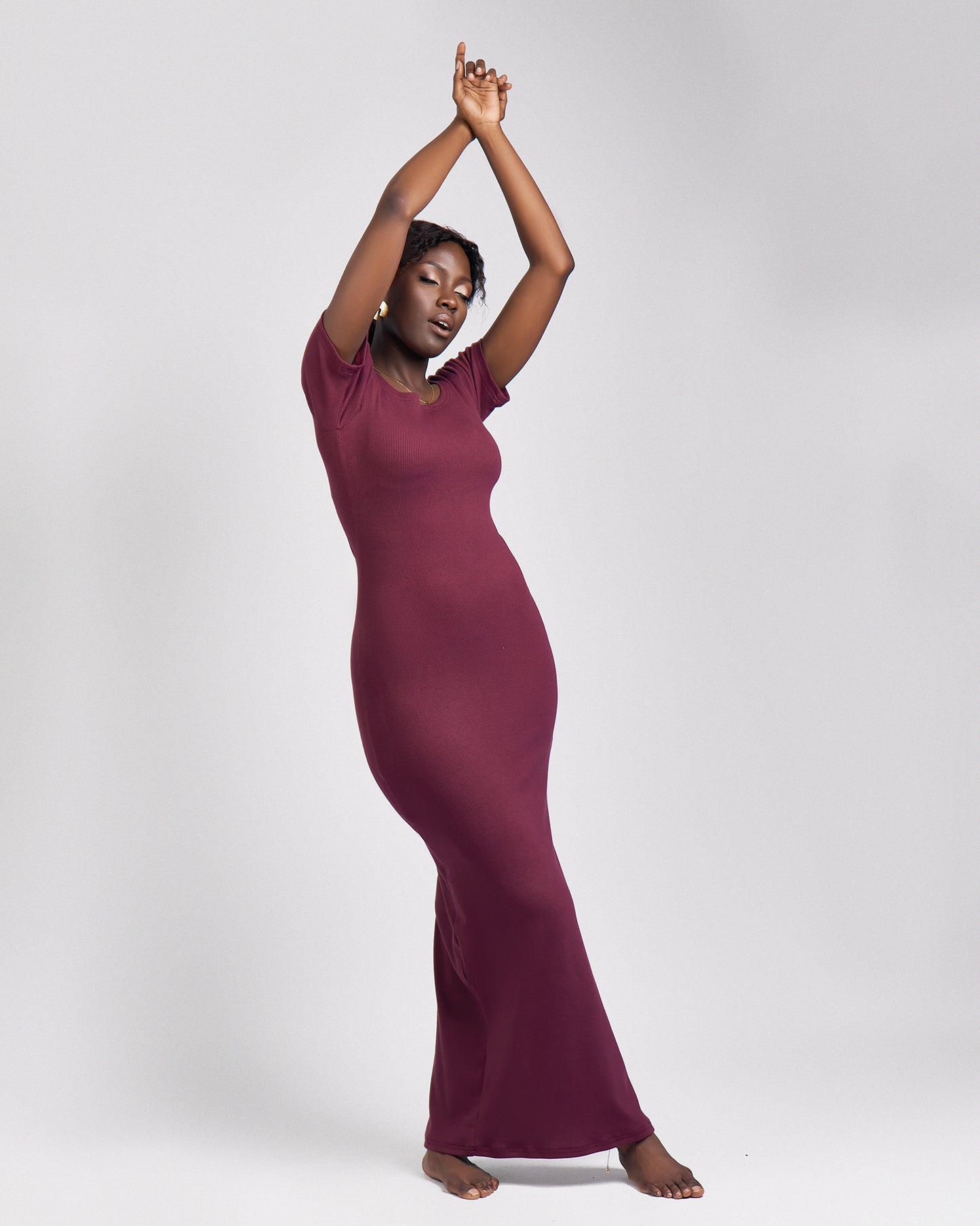 "Sweet Pea" Ribbed Bodycon Dress Burgundy - Eggplant