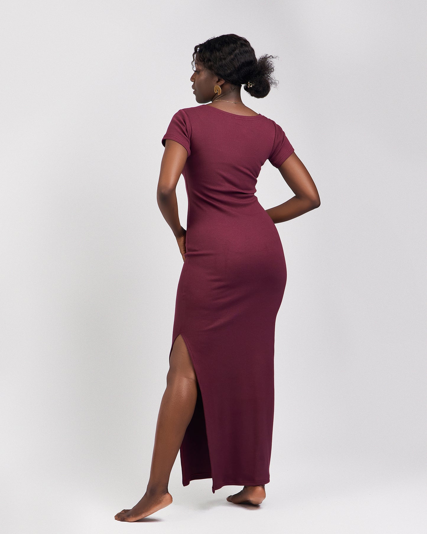 "Sweet Pea" Ribbed Bodycon Dress Burgundy - Eggplant