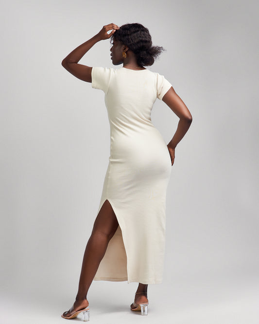 "Sweet Pea" Ribbed Bodycon Beige