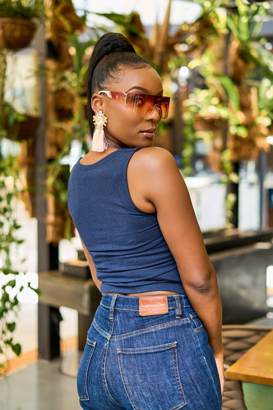 "Made You Look” Navy Crop Top"