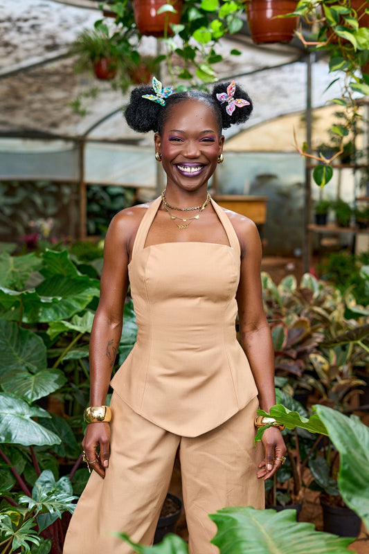 "Dewy Nectar" Floral Corset Top- Latte