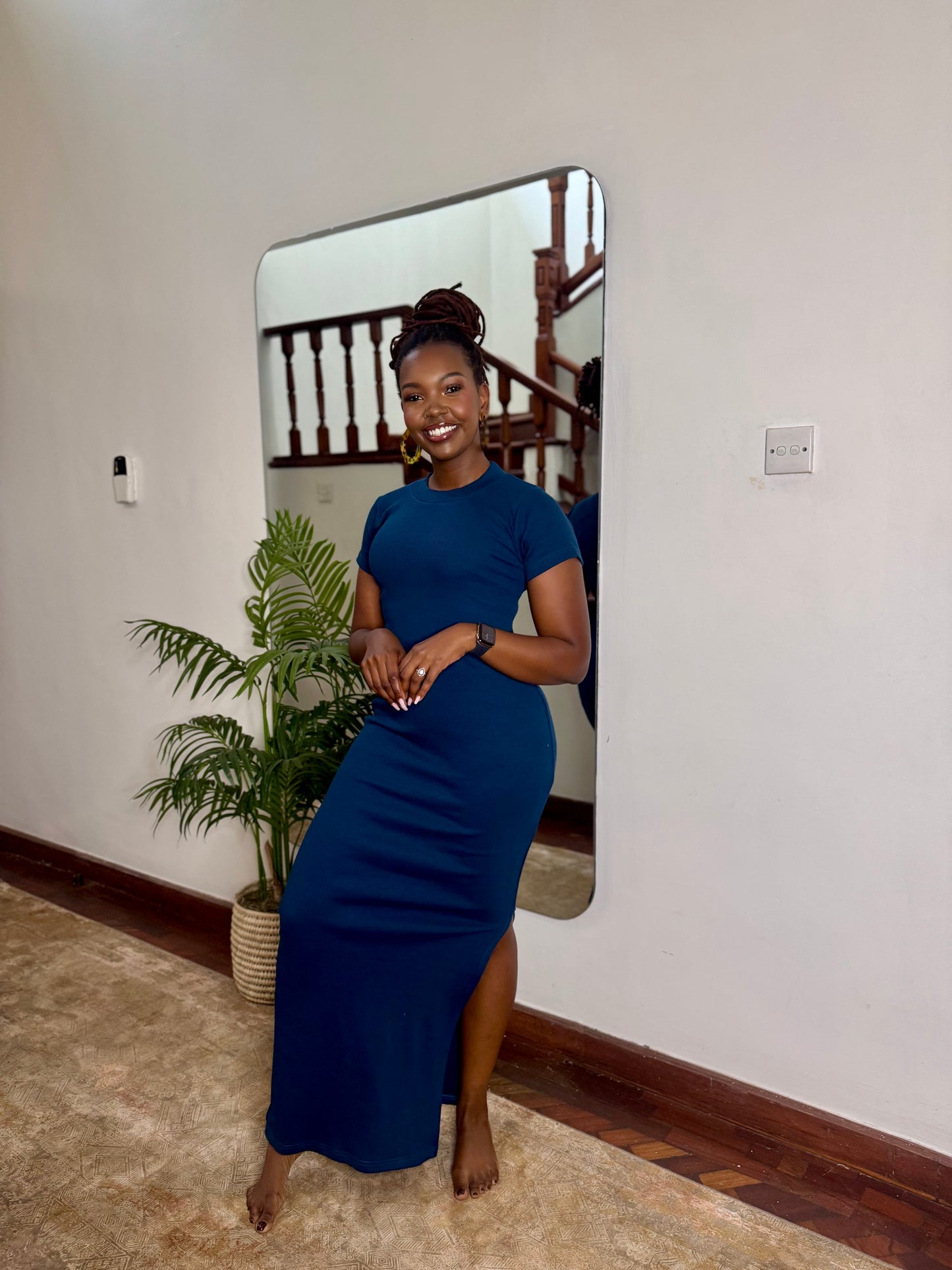 "Navy Baddie" Maxi Ribbed Bodycon dress- Teal