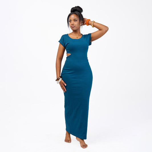 “Cutting Edge" Ribbed Bodycon Maxi- Teal