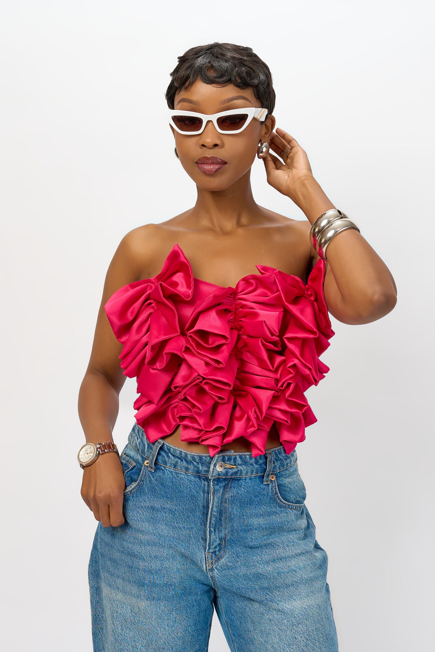 ZIA “Pinktini” Satin Ruffle Bustier
