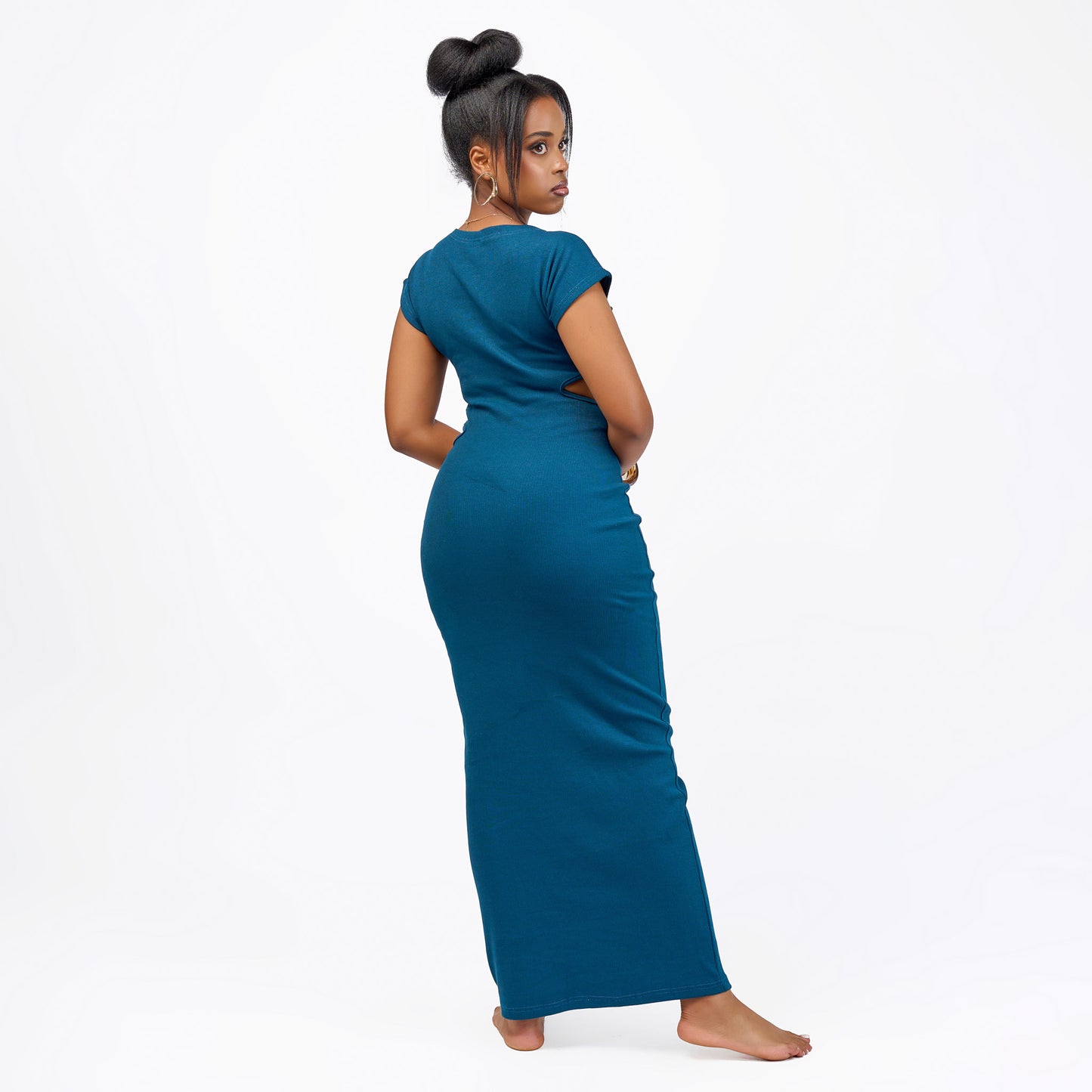 “Cutting Edge" Ribbed Bodycon Maxi- Teal