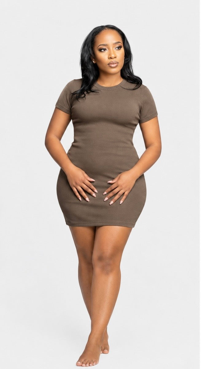"Sweet Pea" Mini Bodycon Dress- Dry Cocoa