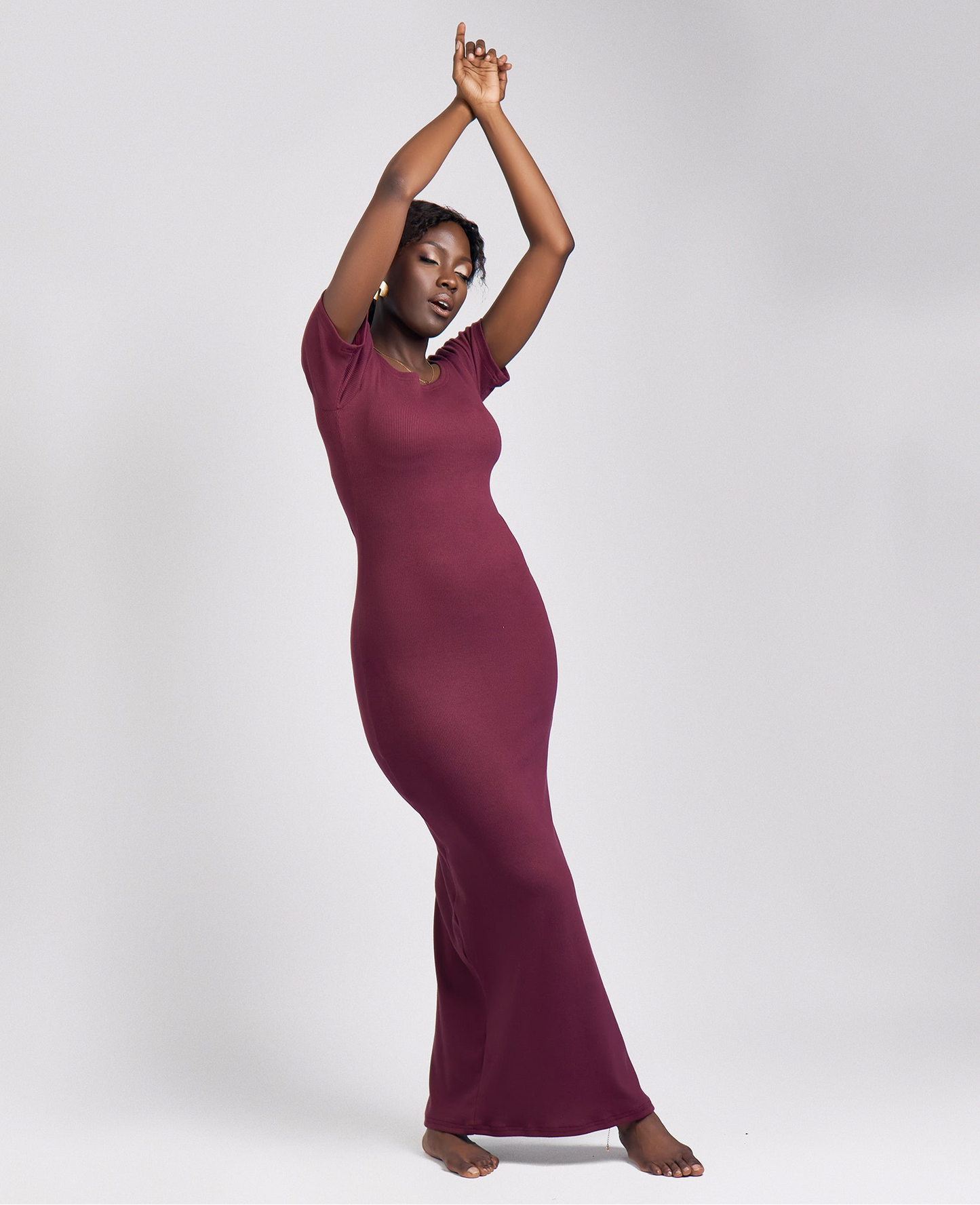 "Sweet Pea" Ribbed Bodycon Dress Burgundy - Eggplant