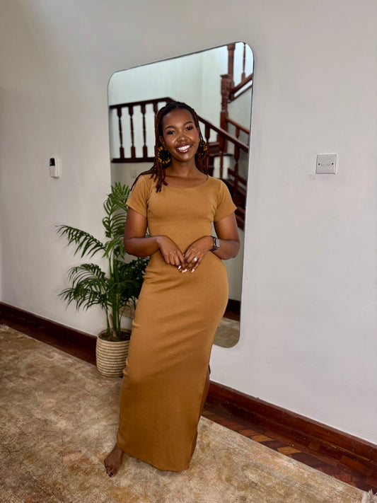 “Sweet Pea" Ribbed Bodycon Dress- Cinnamon