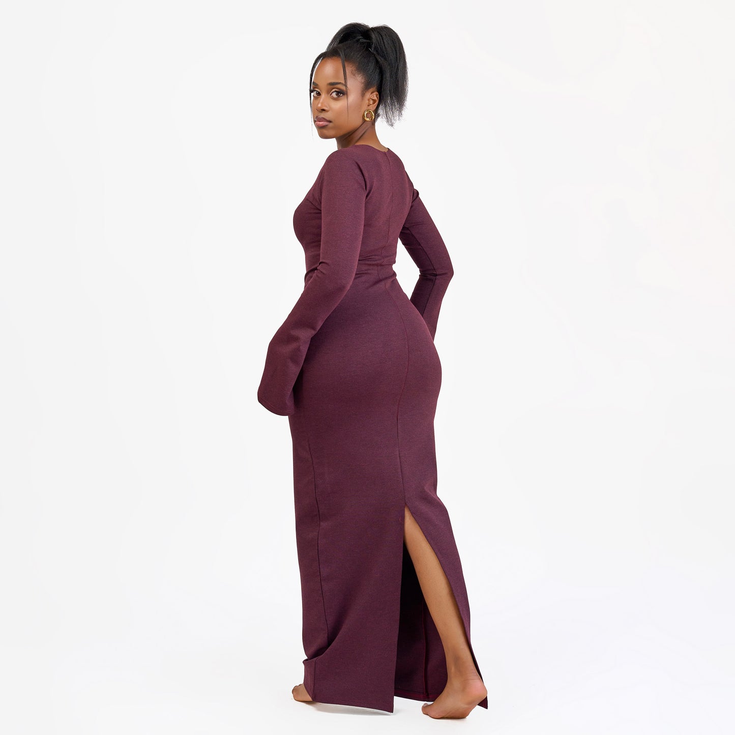 “Stop and Flare" Maxi Bodycon dress- Burgundy