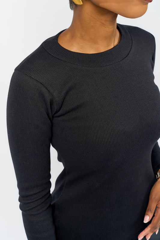 “Bailey" Ribbed Maxi Bodycon Dress-Charcoal Black