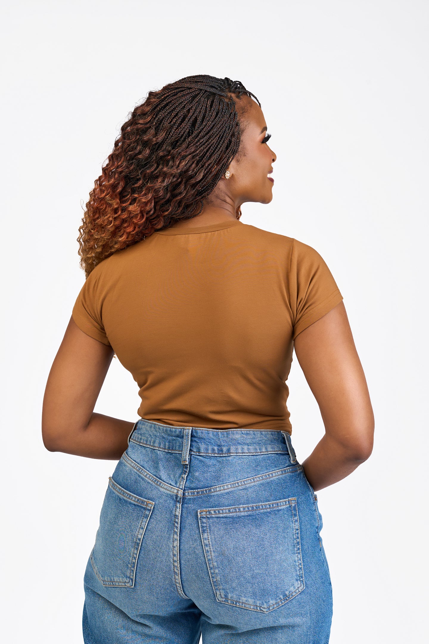 “Second Skin" Cap Sleeve Crop Top- Brown