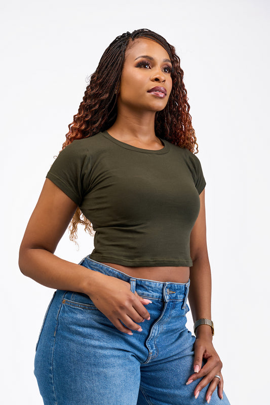 “Don’t leaf me" Cap Sleeve Crop Top- Jungle Green
