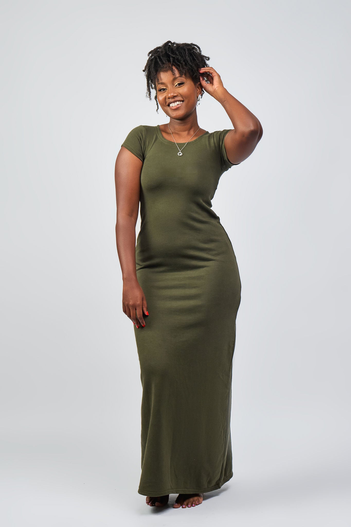 Soft Cozy Short Sleeve Maxi Dress Army Green Zia Africa