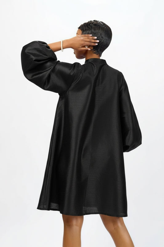 “Rosy Radiance” A line Dress- Jet Black