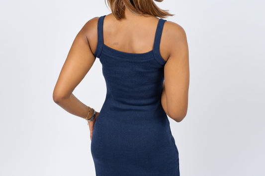 “Just a girl” Ribbed Bodycon Maxi Dress- Ink Blue