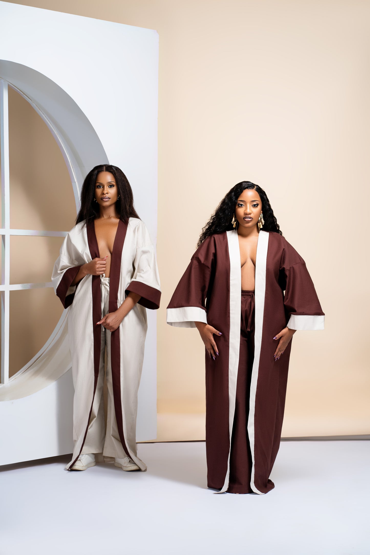 “Phenomenal Woman” Brown and Beige Kimono Set