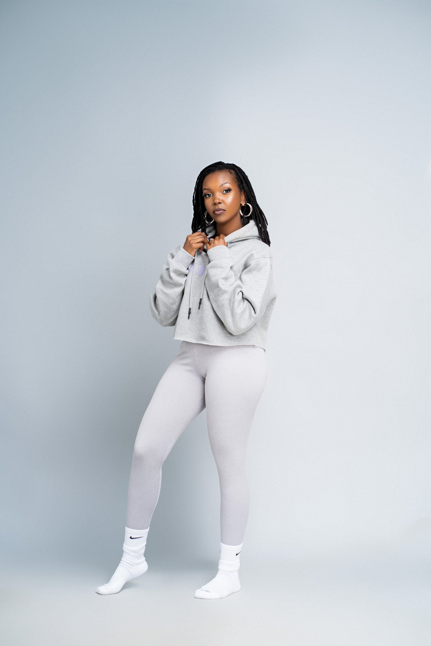 "Fearless" Crop Hoodie- Grey