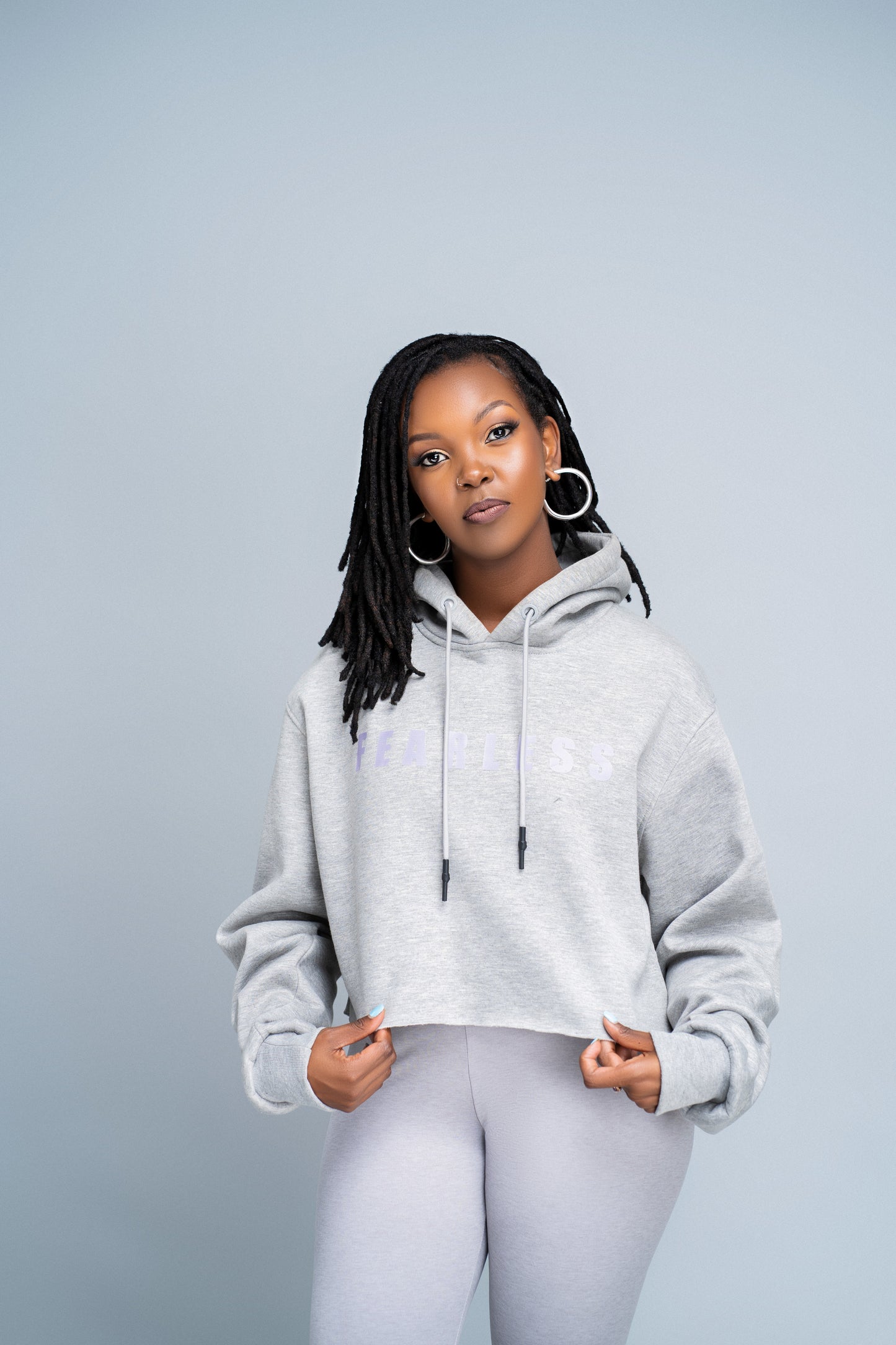 "Fearless" Crop Hoodie- Grey