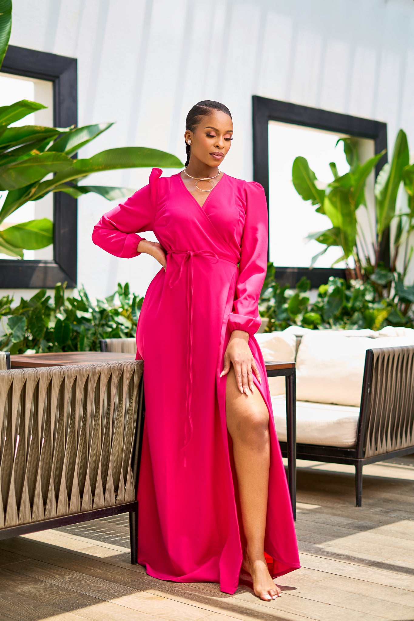 “Santana" Wrap Maxi Dress- Hot Pink