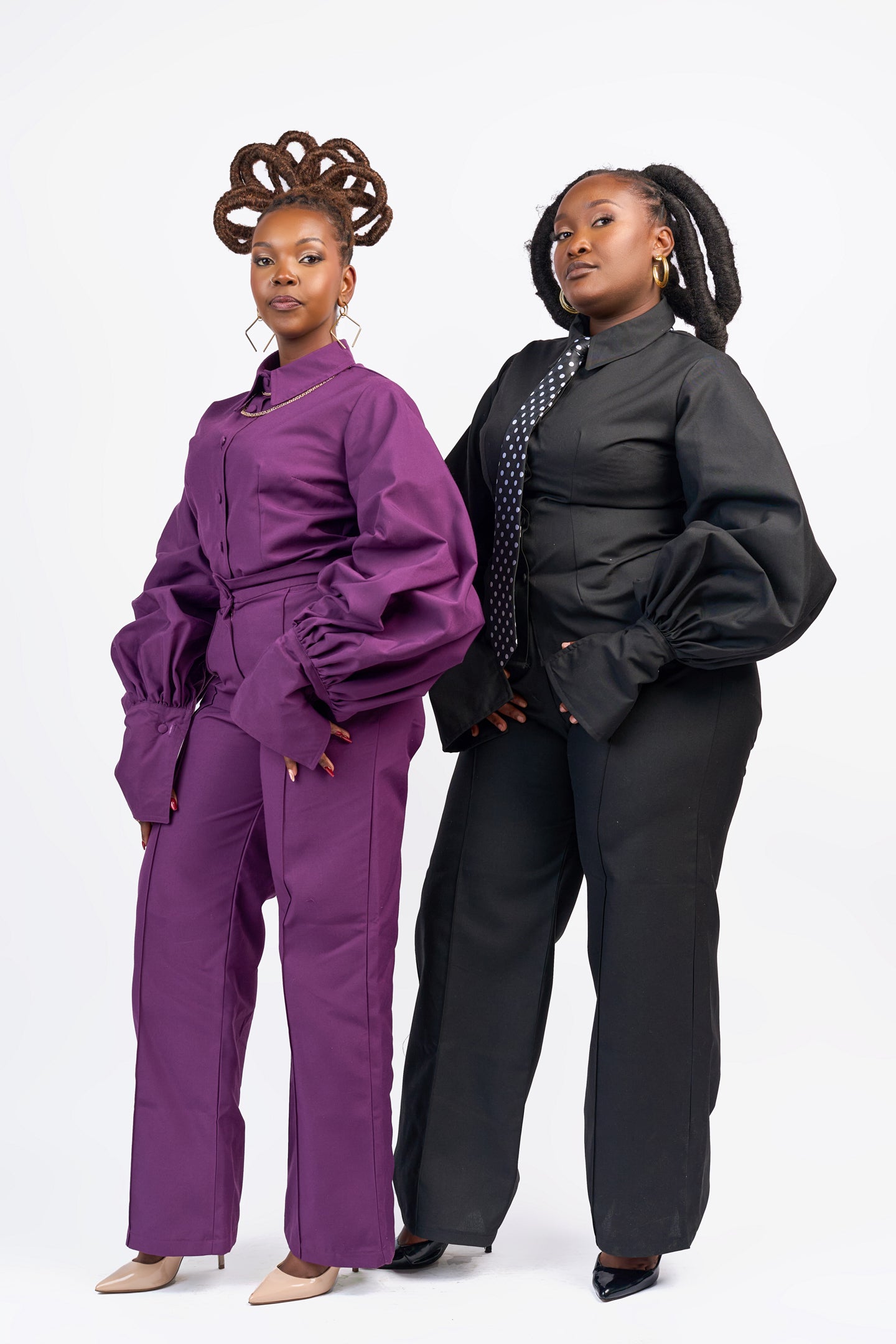 “Nia” Lantern Sleeve Two-piece- Eggplant