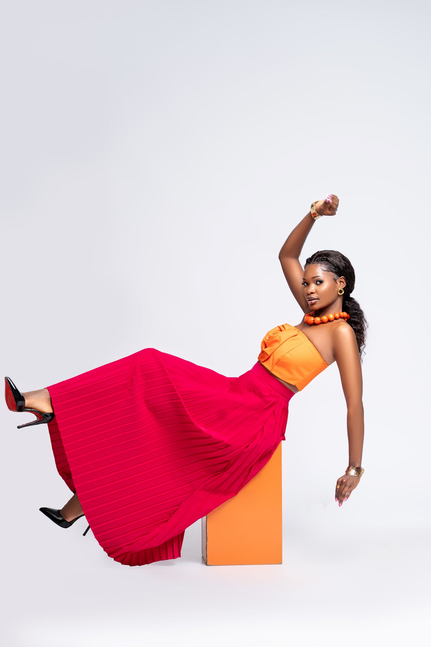 “Hello Rose" Bandeau Crop Top- Electric Orange