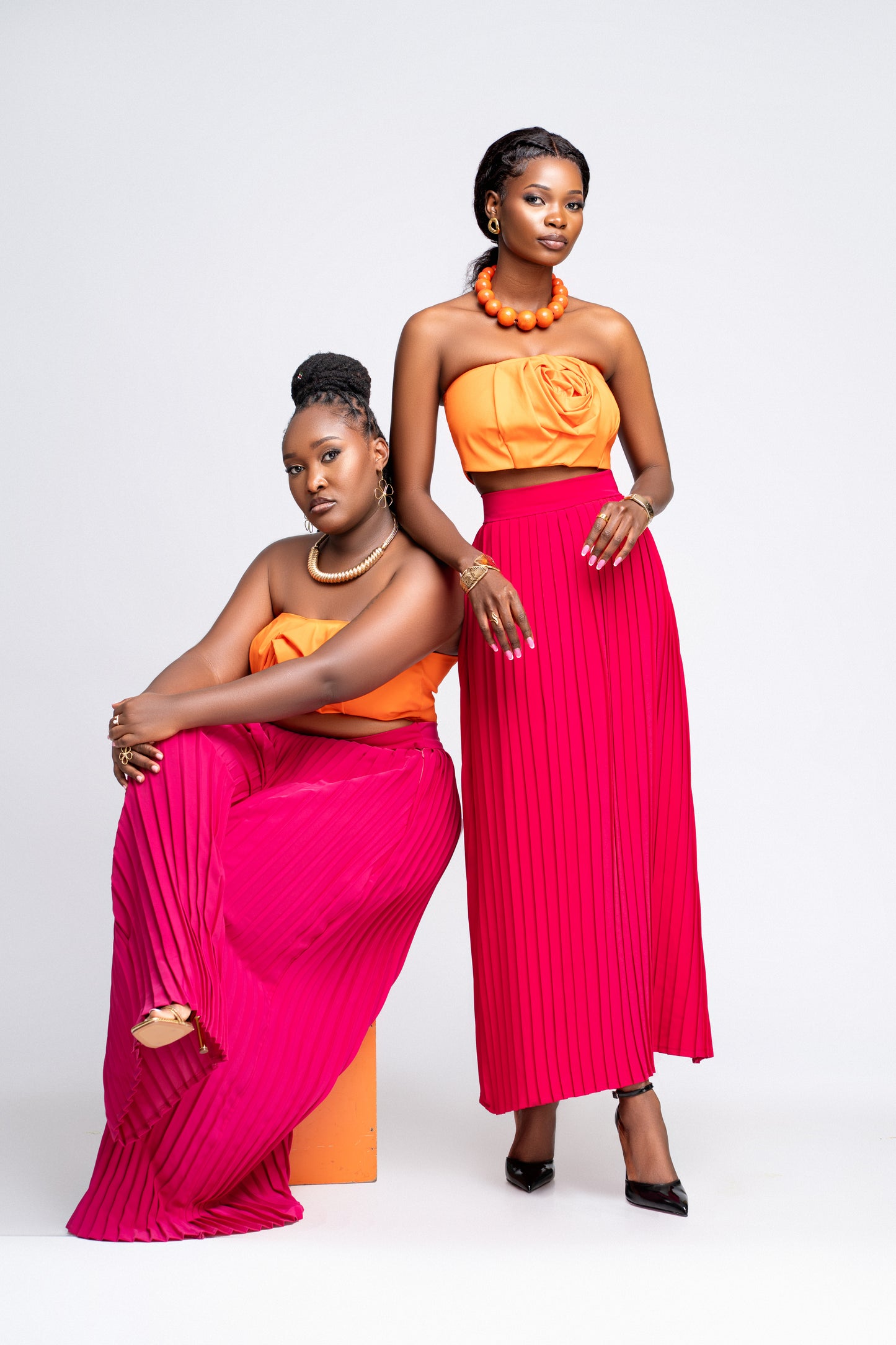 “Hello Rose" Bandeau Crop Top- Electric Orange
