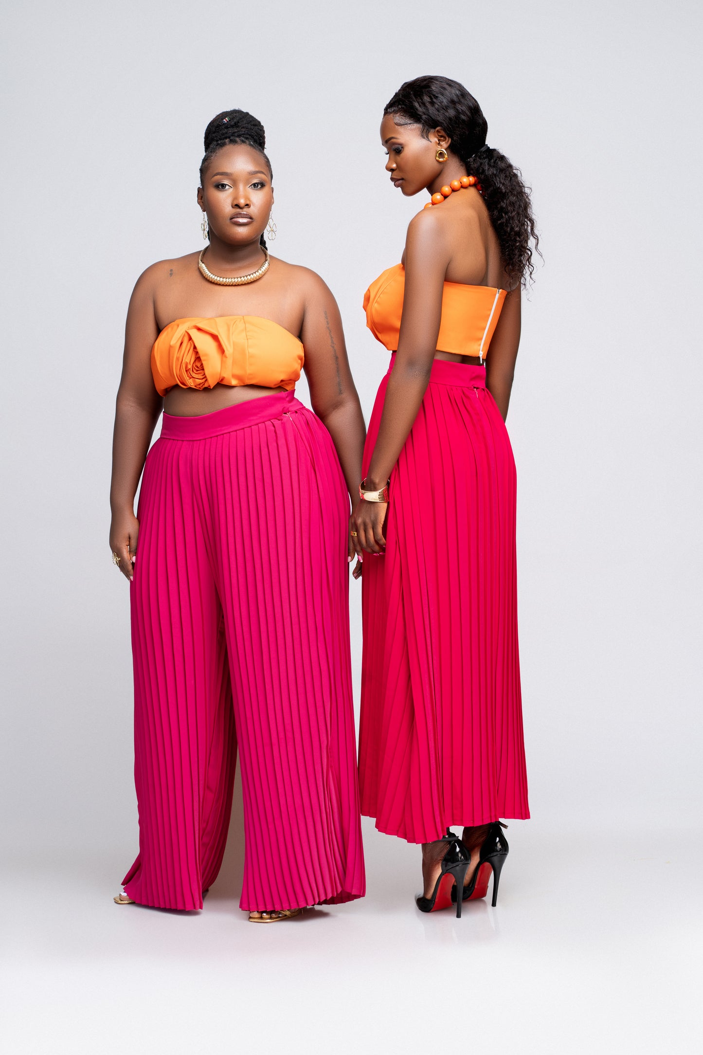 “Hello Rose" Bandeau Crop Top- Electric Orange