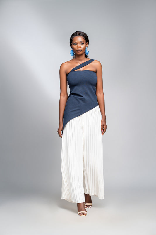 “Pleats Please" Pleated Wide Leg Pants- Off White