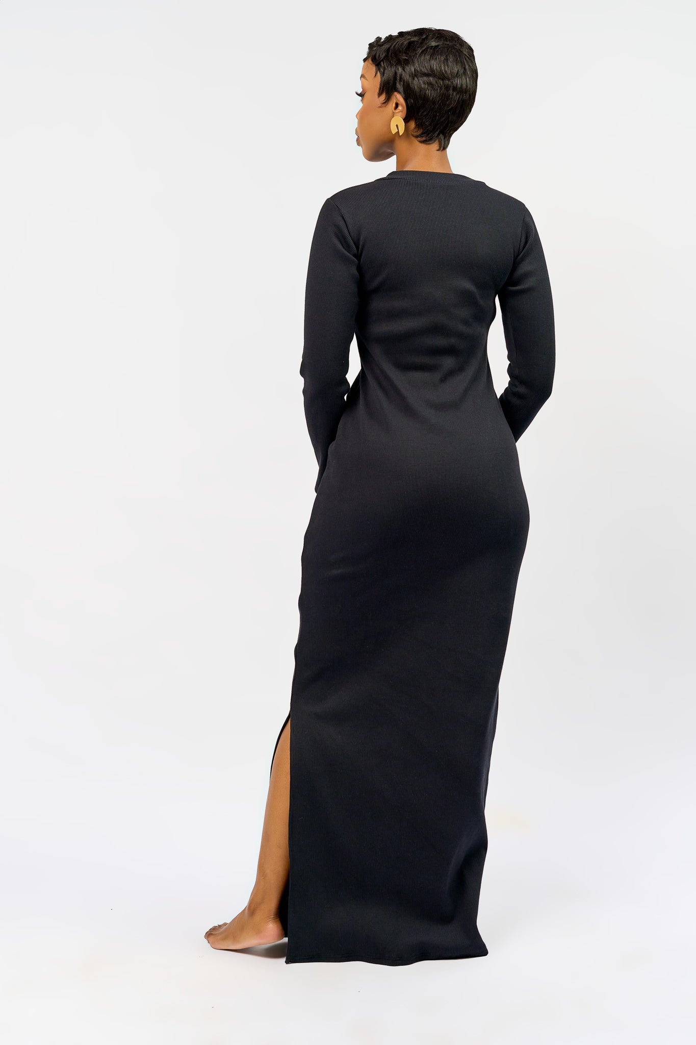 “Bailey" Ribbed Maxi Bodycon Dress-Charcoal Black