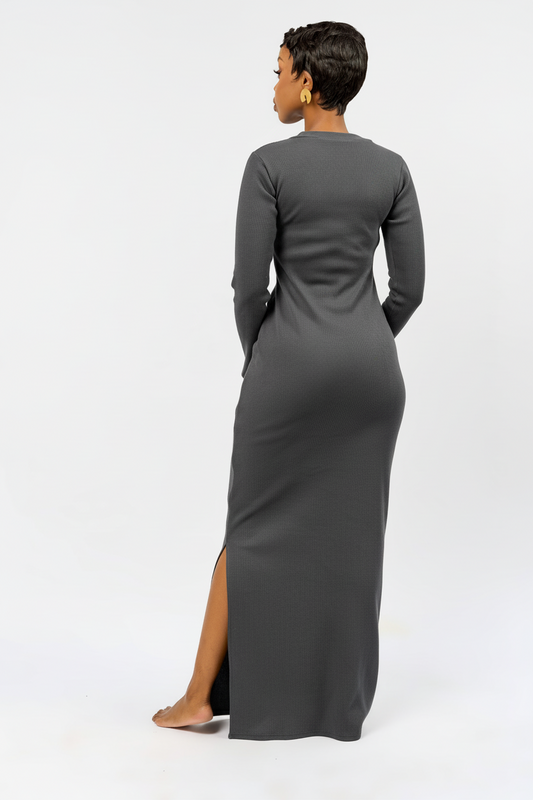 "Bailey" Ribbed Bodycon Dress - Charcoal Grey