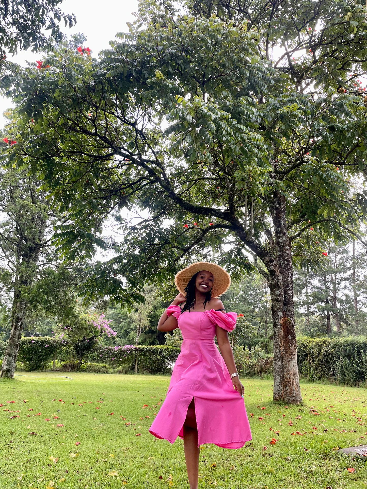 “Marilyn" Puff Sleeve Dress- Pink