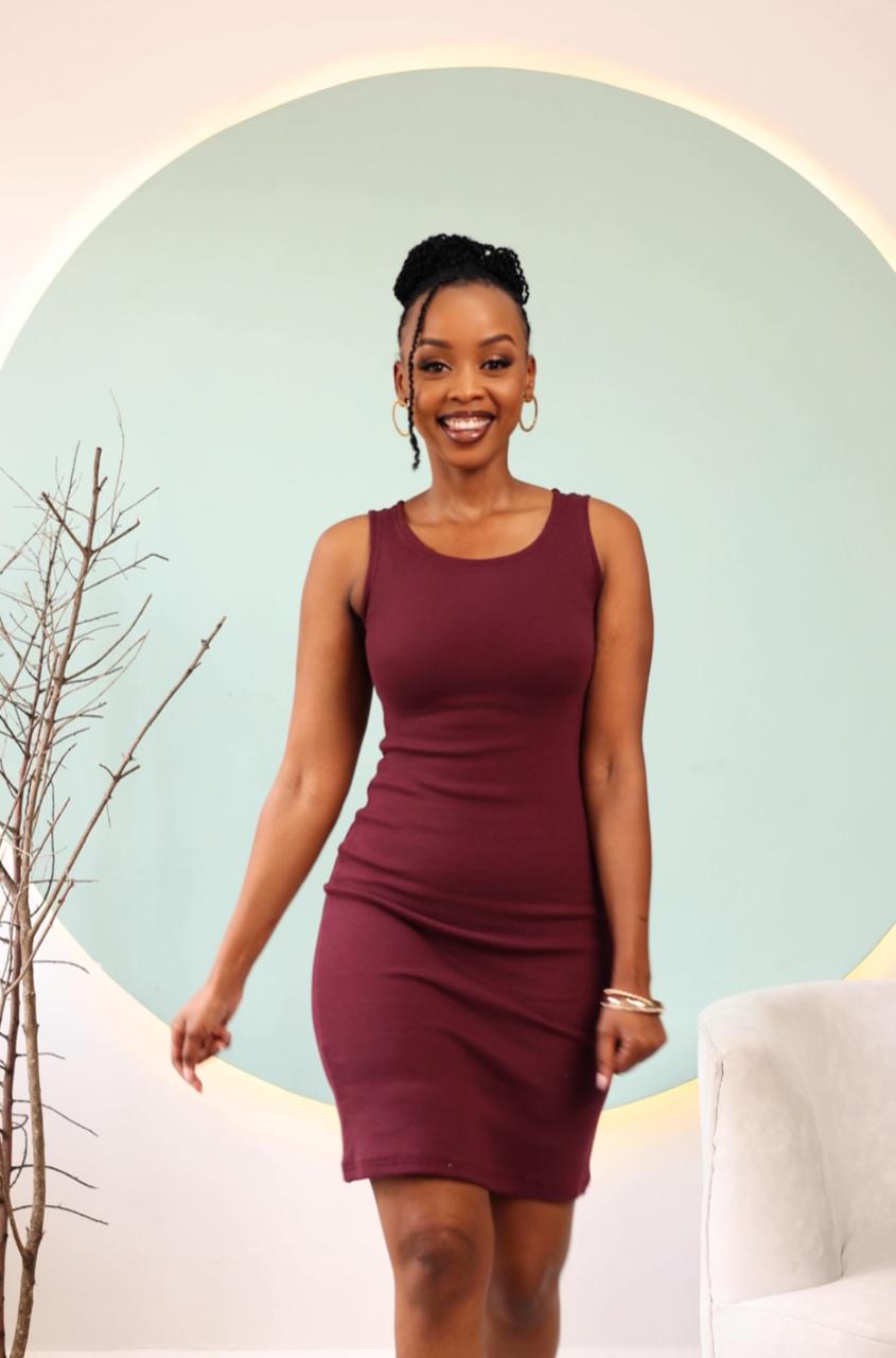 “Fits Like a Glove” Ribbed Dress- Burgundy ( Eggplant)