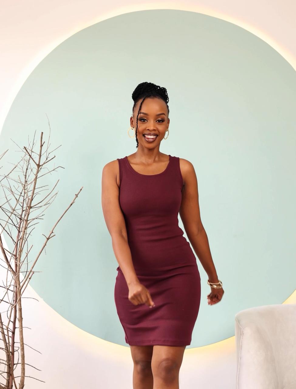 “Fits Like a Glove” Ribbed Dress- Burgundy ( Eggplant)