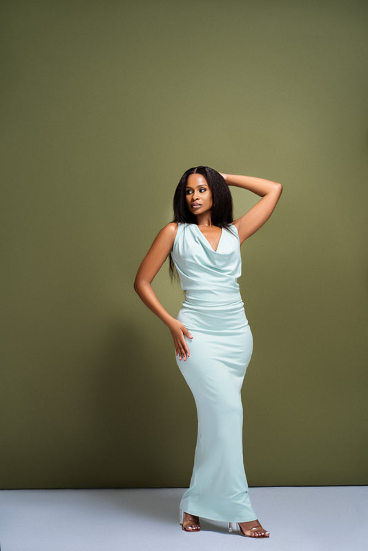“The moment” Mint Maxi Skirt and cowl Neck Top