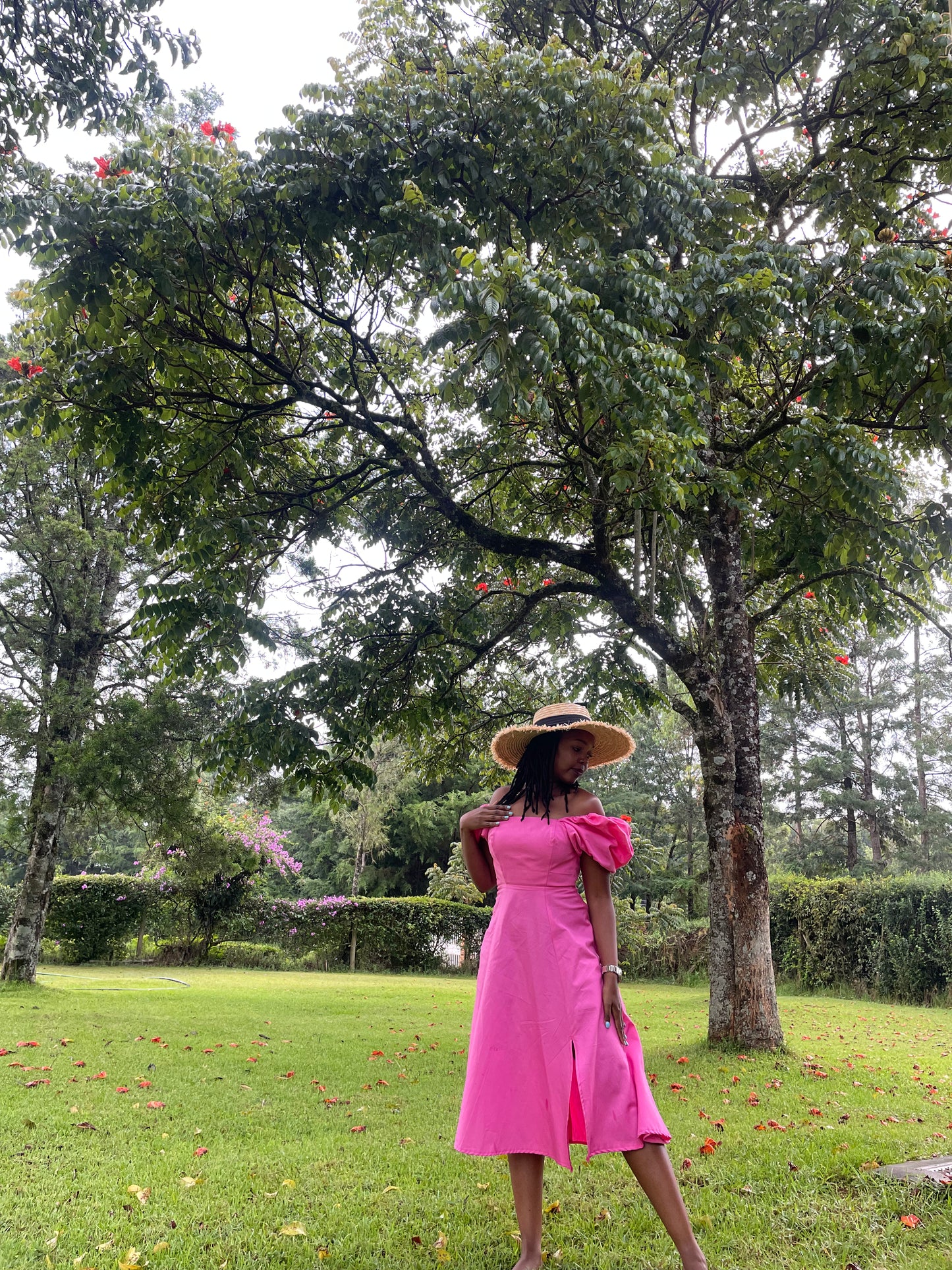 “Marilyn" Puff Sleeve Dress- Pink