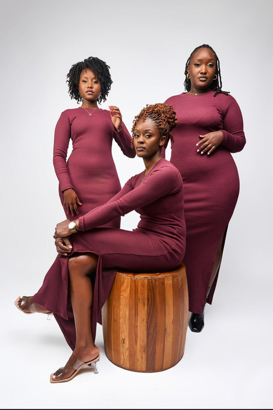 "Bailey"Maxi Bodycon Dress Burgundy - Egg Plant