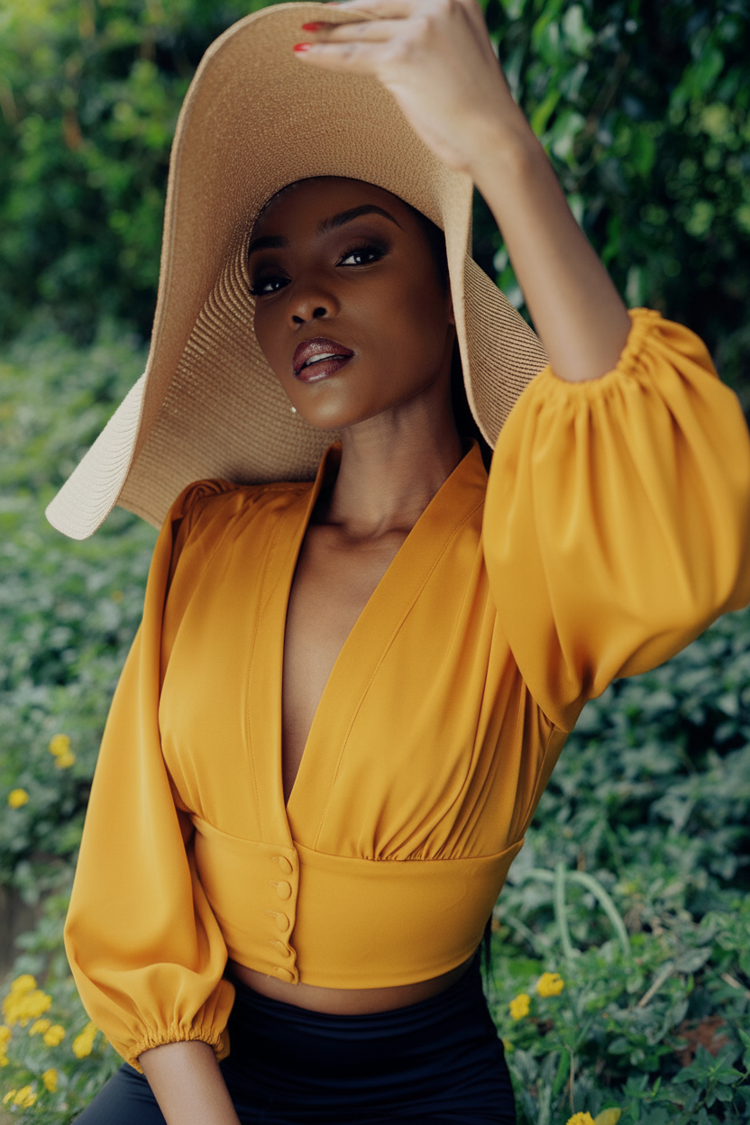 "Sahara" Lantern Sleeve Blouse- Mustard