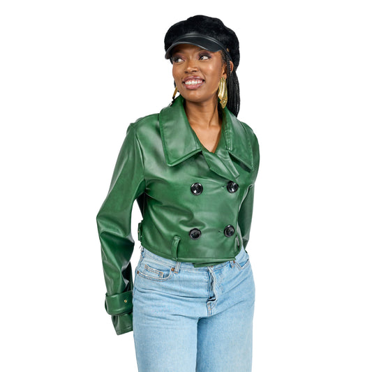 “Forest after Dark” Vegan Leather Crop Trench Coat