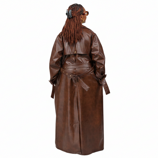 “Espresso Edit” Vegan Leather Trench Coat