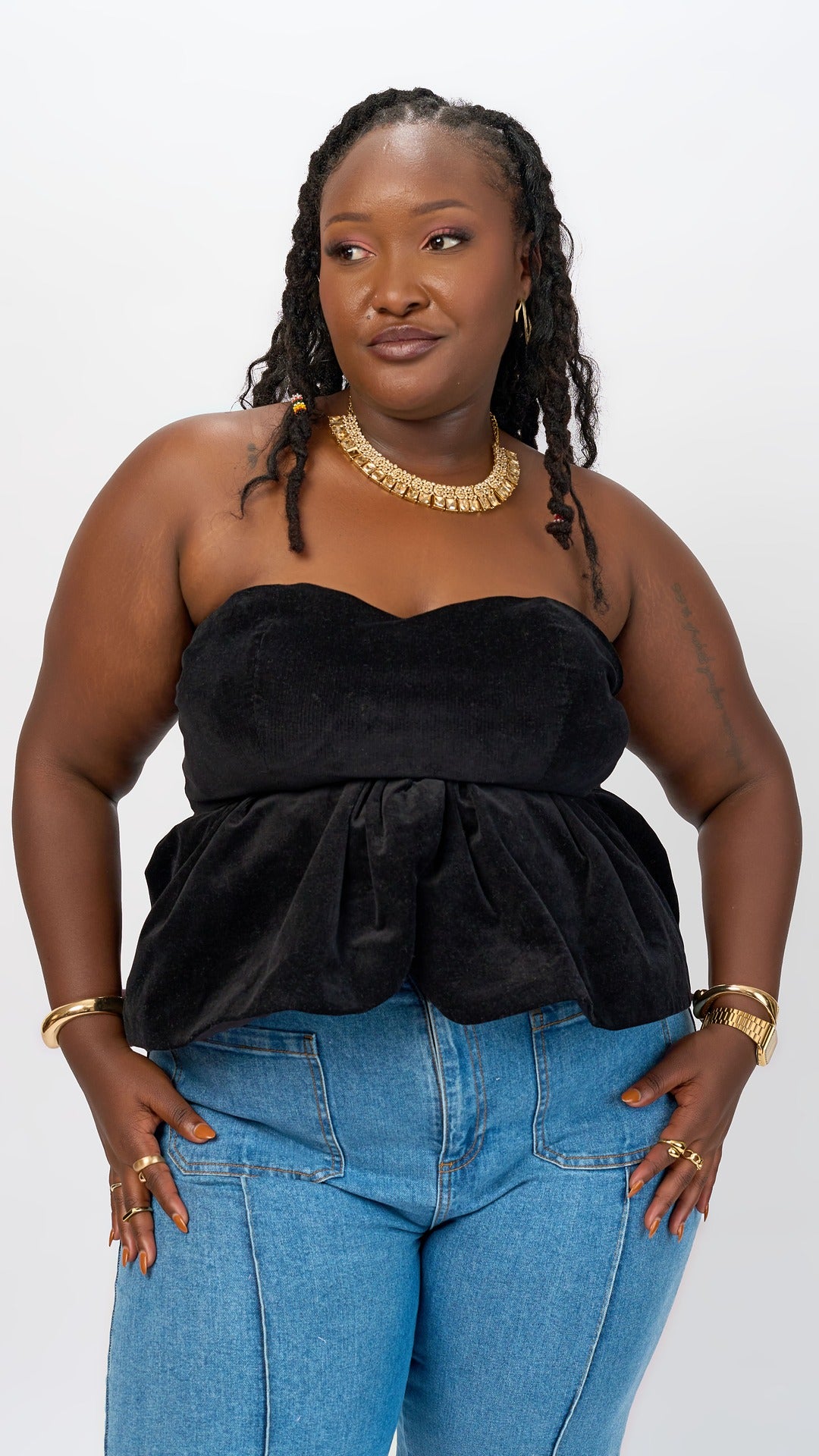 "Black Panther" Peplum Top- Corduroy