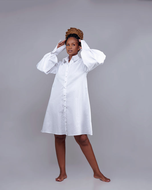 "Eco Chic" A line Shirt Dress- White