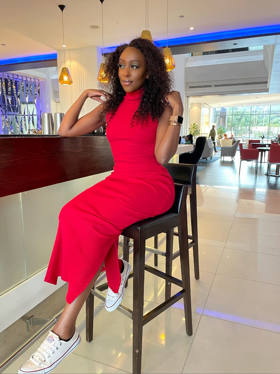 "Pure Vibes" Turtle neck Bodycon dress -Red
