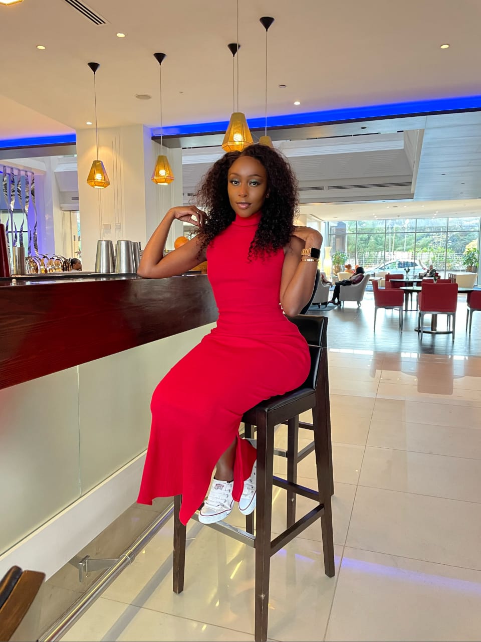 "Pure Vibes" Turtle neck Bodycon dress -Red