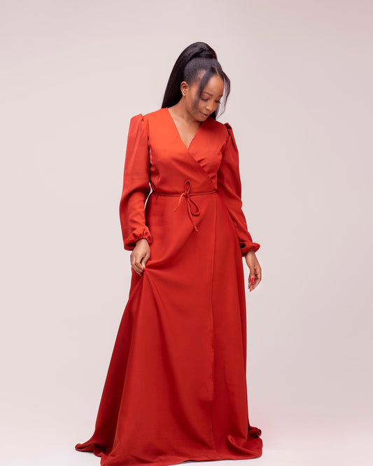 "Santana" Wrap Maxi Dress- Burnt Orange