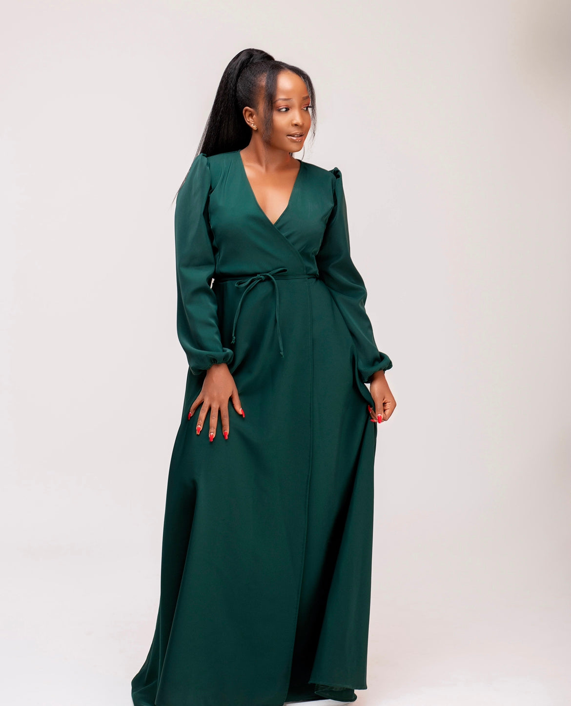 "Santana" Wrap Maxi Dress- Emerald Green